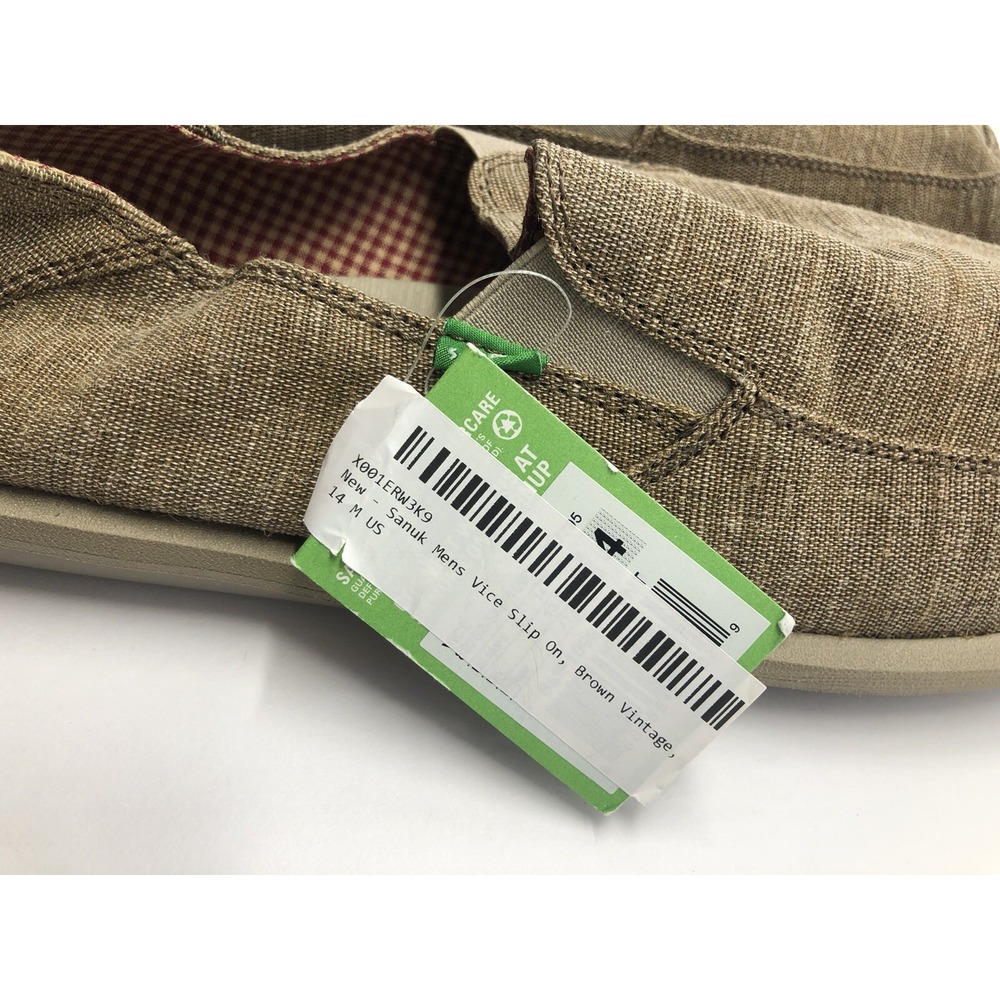 Sanuk Men's Vice Comfort Slip On Casual Shoe Loafer Brown Vintage 14 Mens New - Picture 3 of 6